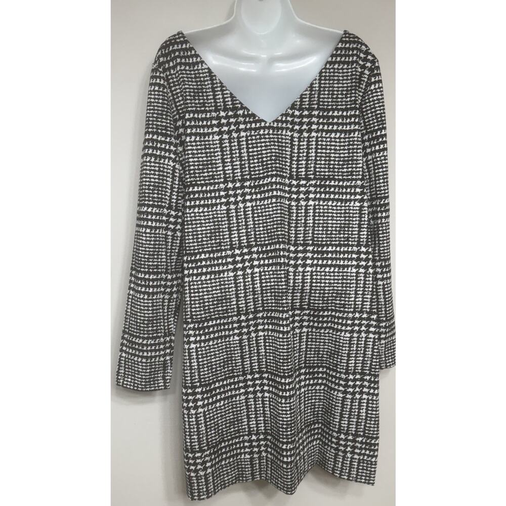 Ann Taylor Loft Shift Dress Women’s 14 Knit Long Sleeve Black Houndstooth NEW - Picture 9 of 12